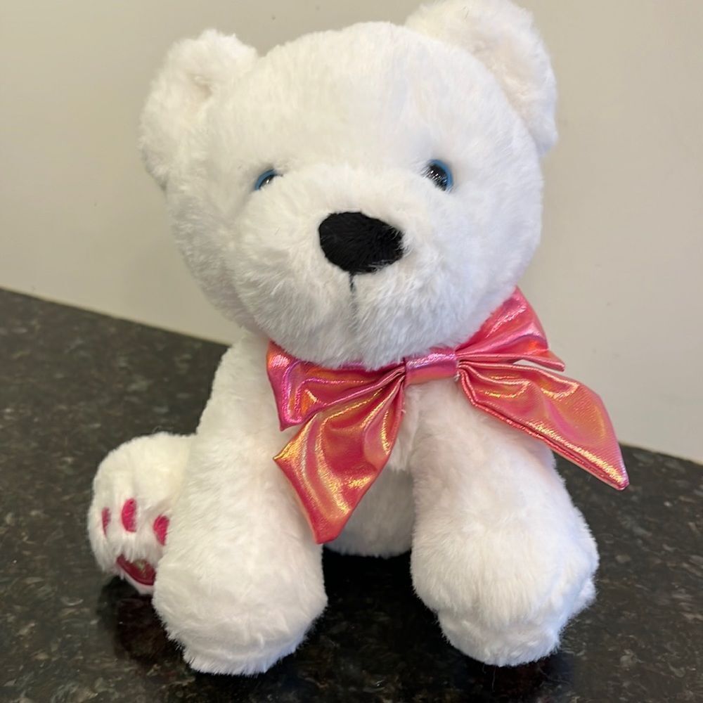Animal Adventure 2022 Polar Bear with pink Bow. Pink Paws. Size 8”